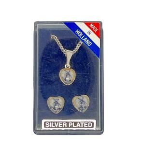 Vintage Holland Windmills silver plated necklace and earrings set NWT